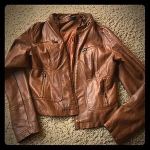 Faux brown leather jacket